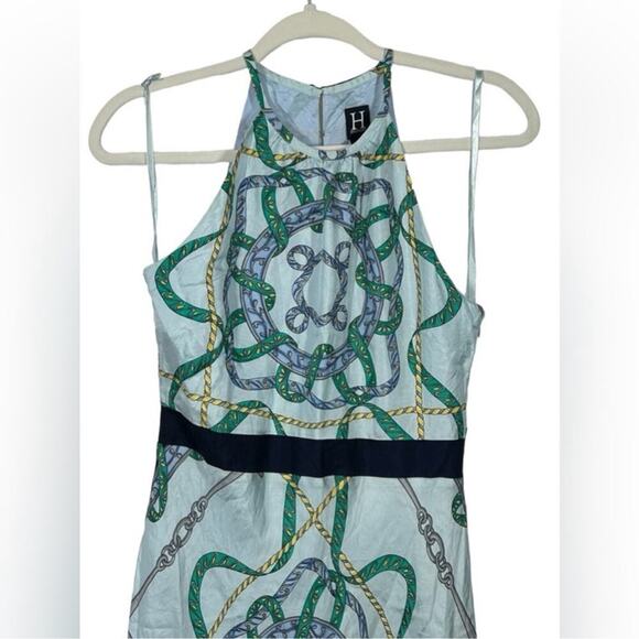 Tommy Hilfiger Collection Nautical Silk Halter Dress 6 | Blue Green Midi Keyhole - Picture 3 of 13